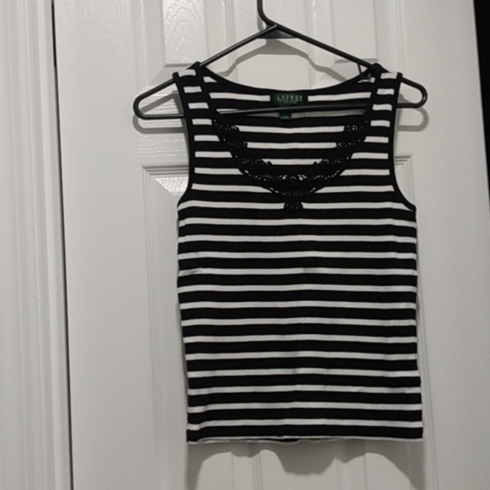 Like New, Ralph Lauren Nautical Stripe Crochet Lace Front Tank Top - Picture 12 of 13
